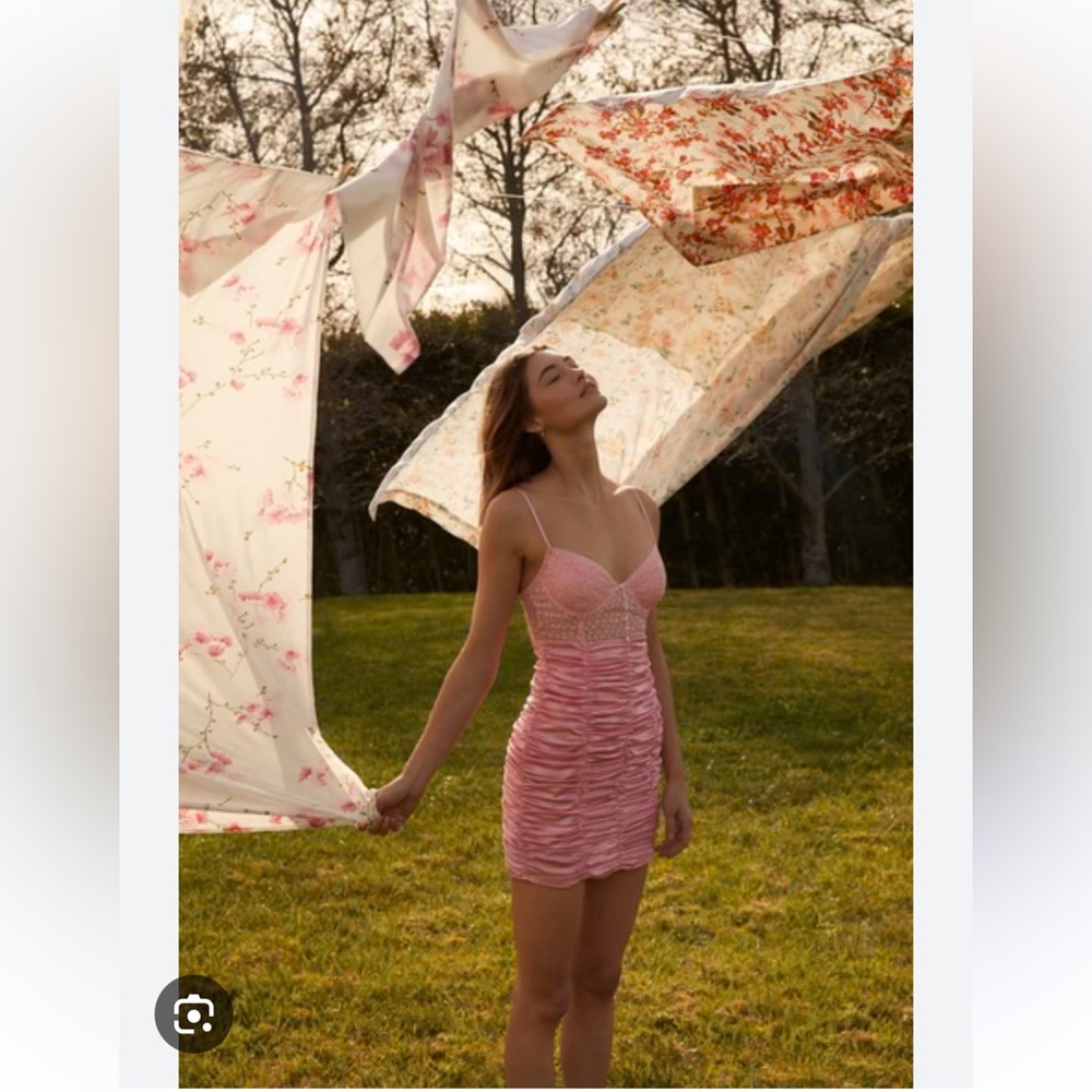 Pink Ruched Bodycon Mini Dress